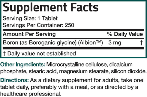 Bronson Boron 3 MG Chelated Superior Absorption - Supports Bone Health Trace Mineral, Non-GMO, 250 Tablets