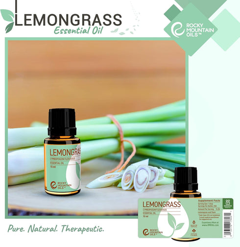 Rocky Mountain Oils Lemongrass Essential Oil - Essential Oils for Diffusers, Topical, Home - 15ml