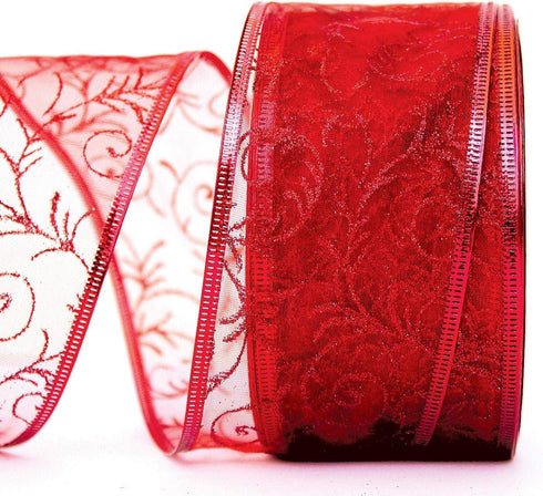 Christmas Wired Ribbon Set of 4: Red, Green, Gold, Silver/White Sheer Organza Glitter, 40 Yards Total, 10 Yards Each
