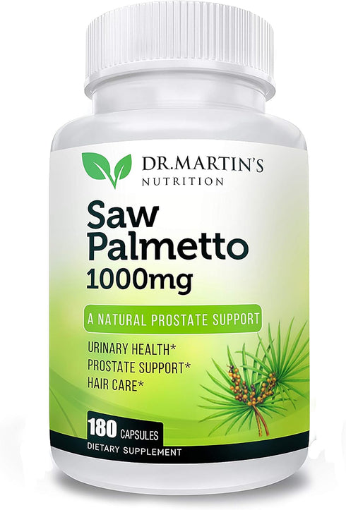 USA Grown Saw Palmetto, 180 Capsules Prostate Health Supplement, Hair Growth Support for Men & Women