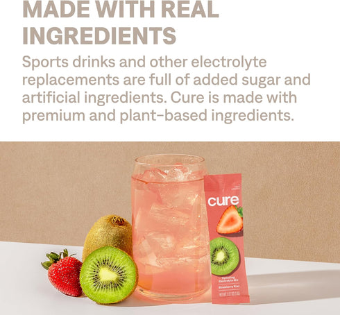 Cure Hydration Plant-Based Electrolyte Drink Mix - No Added Sugar - Coconut Water Powder - 14 Packets Blood Orange