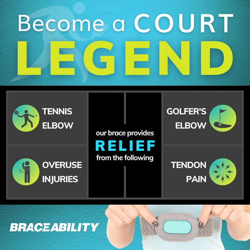 BraceAbility Court Comfort Tennis Elbow Brace for Women and Men, Sports Elbow Support Forearm Strap with Compression