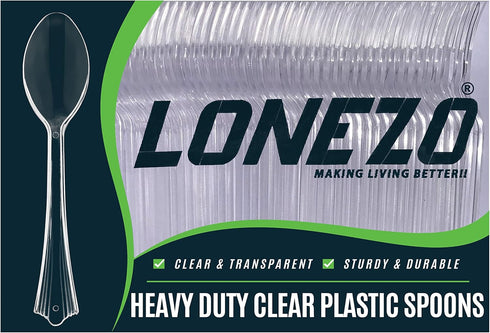 Lonezo 50 Count Clear Plastic Disposable Spoons, Eco Friendly Heavy Duty Plastic Cutlery