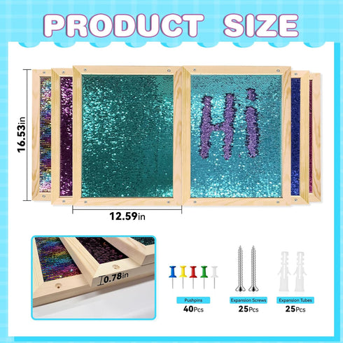 LILXIU 6 PCS Sensory Wall Panel with Wood Frame, Flip Sequin Wall Colorful Touch Learning Board with Felt Backing