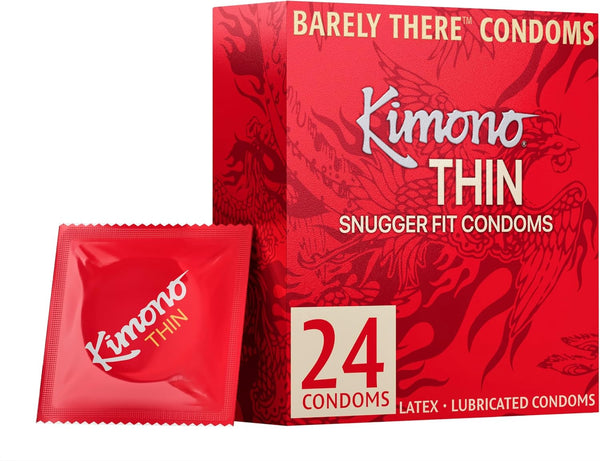 Kimono Thin Condoms Pack of 24 - Snug Fit for Performance-Enhancing Feeling,