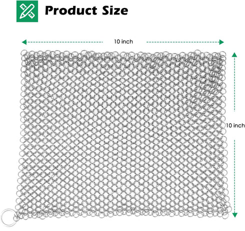 AMAGABELI GARDEN & HOME 10”x10” Stainless Steel Cast Iron Cleaner Chainmail Scrubber for Cast Iron Pan Skillet Cleaner for Dishes Cast Iron Pot Cookware Accessories BG263