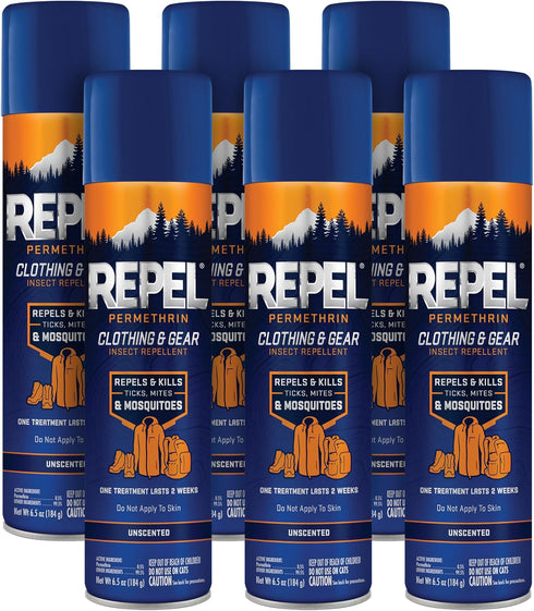 Repel Permethrin Clothing & Gear Insect Repellent, 6.5 Fl Oz (Pack of 6), Use on Outdoor Gear, Tents, and Sleeping