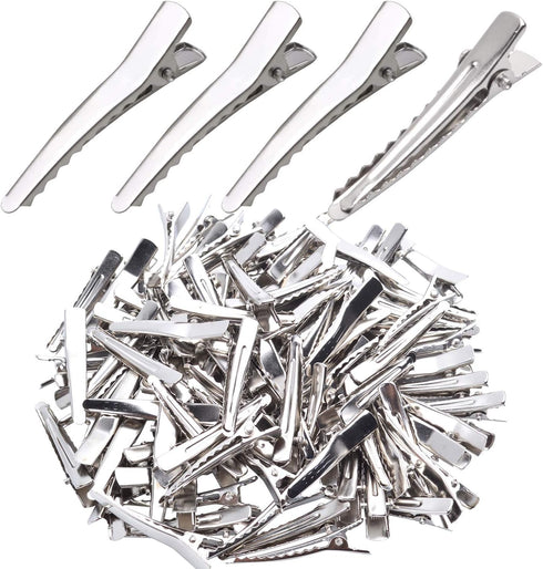 Single Prong Alligator Hairpins, 100 Pieces Silver Metal Curl Crocodile Hair Clips, 39mm for Hair Care Salon DIY Craft
