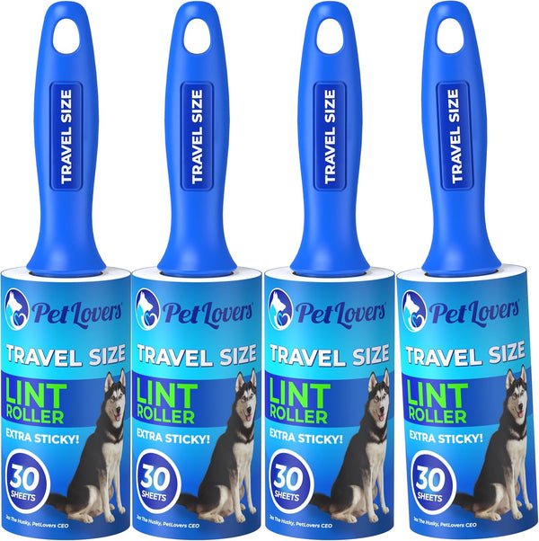 PetLovers Mini Lint Rollers for Travel 4 Pack - Small Lint Removers for Pet Hair and Debris Pickup
