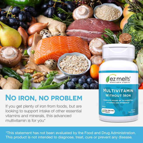 EZ Melts Dissolvable Multivitamin without Iron, 18 Vitamins & Minerals, Sugar-Free, 1-Month Supply
