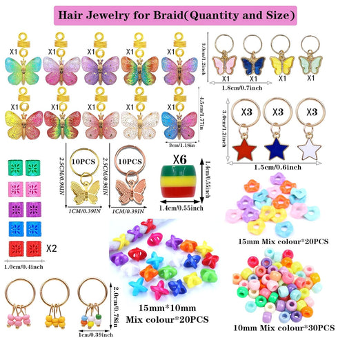 NAISKA 138Pcs Gold Butterfly Braid Hair Accessories, Colorful Beads for Hair Braids, Handmade Jewelry Charms for Women