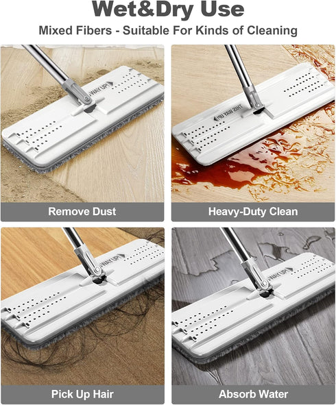 Set, 3 JOYMOOP Mop and Bucket with Wringer Hands Free Flat Floor Mop and Bucket, with Washable Microfiber Pads, Wet