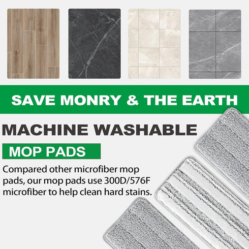 Flat Mop Pads, 5 Pack 13" x 4.9" Microfiber Mop Head Replacement Pads, Washable Squeeze Cleaning Mop Heads