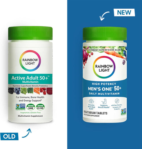 Rainbow Light Multivitamin for Men 50+, Vitamin C, D & Zinc, Probiotics, High Potency Immune Support, Non-GMO, 150