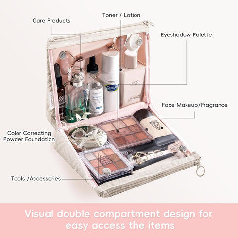 Makeup Bag Travel Essentials - Cute Skincare Pouch Cosmetic Bags for Women - Portable Clear Case Toiletry Bag (Camel,