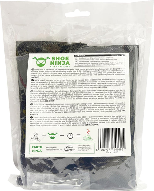 Shoe Deodorizer Inserts, Activated Charcoal Odor Eliminator for Shoes, Pack of 2 with Nail Clippers