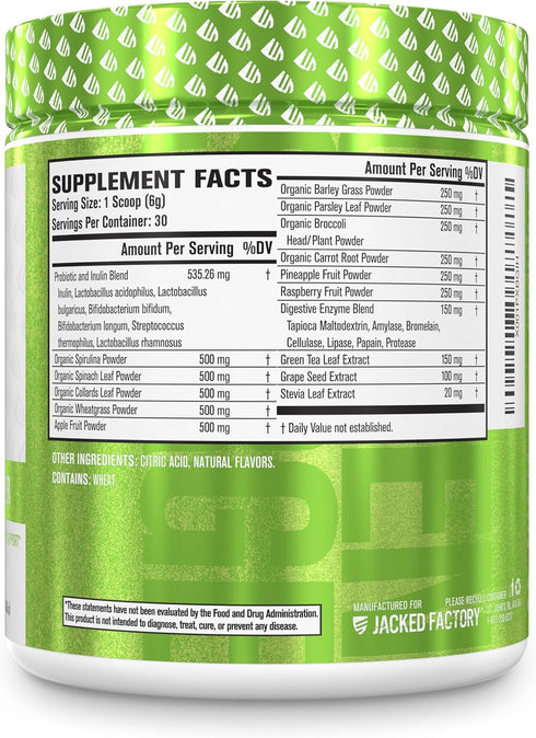 Jacked Factory Green Surge Superfood Powder - Keto Friendly Greens Drink w/Spirulina, Organic Greens, Mixed Berry, 10.6