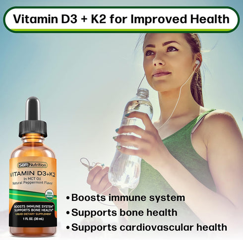 MAX Absorption Vitamin D3 + K2 (MK-7) Liquid Drops - Peppermint Flavor, Supports Strong Bones and Healthy Heart