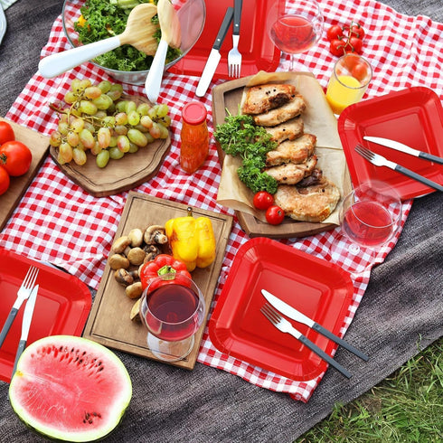 RXLWYUNLAE 30 7 Inch, 9 Inch) Pcs Square Paper Plates-Red Party Disposable Dinnerware Plates, Birthday Wedding