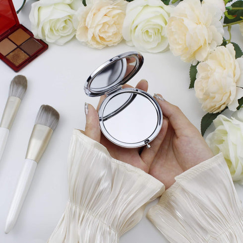 Maid of Honor Gift, Compact Crystal Pocket Makeup Mirror, Initial Monogram Letter J, Love Knot Bracelets