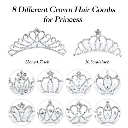 inSowni 8 Pack Decorative Silver Metal Princess Birthday Party Hair Accessories, Rhinestone Crown Hair Pins