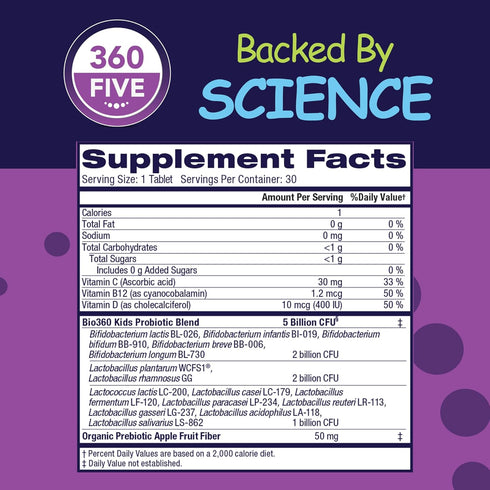 Kids Probiotic Supplement, Daily Support for Gut, Immune, Brain & Whole Body Health, 15 Strains, 5 Billion CFU, 30