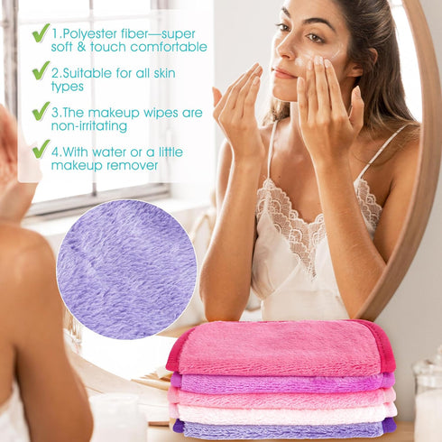 5PCS Makeup Remover Cloths, Microfiber Reusable Washcloths for Eye Skincare, Remove Cosmetic Rags for All Skin Types