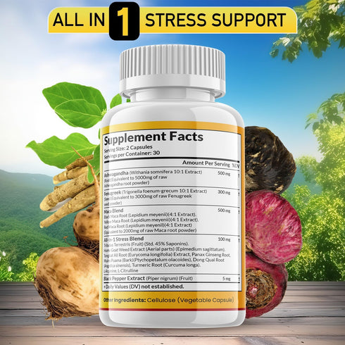 JB Wellness Co 60 Count Ashwagandha Maca Root, Fenugreek Supplement with Tongkat Ali Ginseng - Assists with Mood