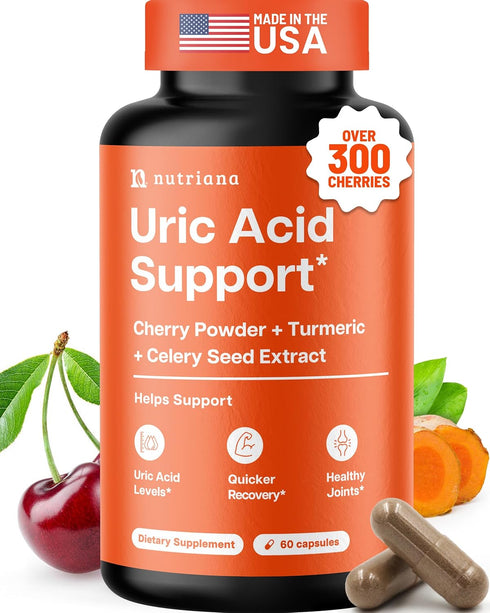 3 in 1 Uric Acid Flush Cleanse – Tart Cherry Extract with Turmeric & Celery Seed Supplement, 60 Veggie Capsules