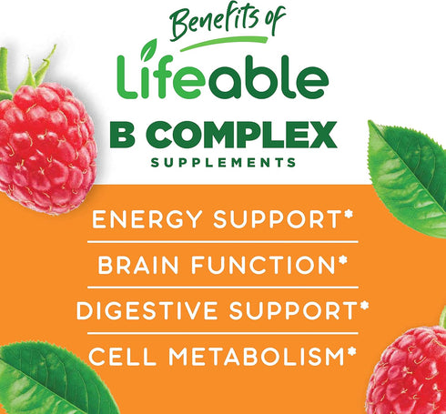 Lifeable Vitamin B Complex with Vitamin C for Kids - 90 Gummies, Great Tasting Natural Flavor for Energy Support