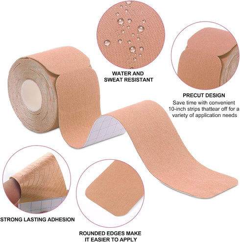Kinesiology Tape Precut (1 Pack), Elastic Therapeutic Sports Tape for Pain Relief and Injury Recovery, Beige