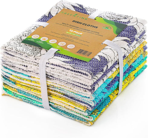 Eco-Friendly Reusable Dish Cloth Set, 10-Pk Multipurpose Kitchen Cleaning Cloth Made from Recycled Materials, 12x12 in.