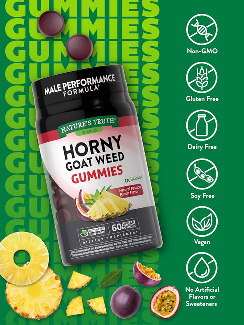Nature's Truth Horny Goat Weed Gummies with Maca Root, 60 Count, Vegan, Non-GMO, Gluten Free, Passion Punch