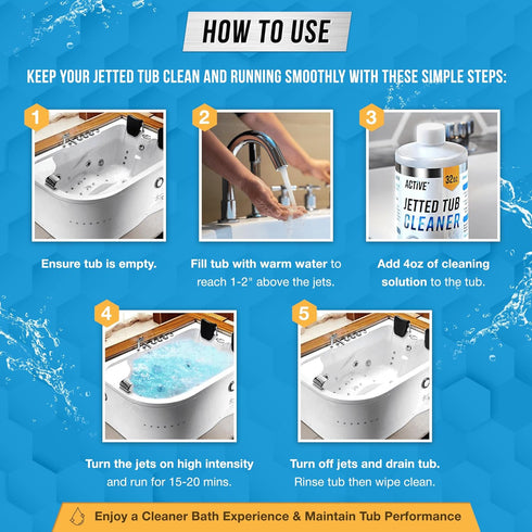 ACTIVE Jetted Tub Cleaner, 32oz Bath Jet Cleaner for Whirlpool & Spa Bath System, Septic Safe Solution Made in USA