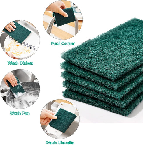 Heavy Duty Scour Pads, Non-Scratch Green Reusable Sponge Dish Scrubber, 12Pcs for Kitchen and Dish Cleaning