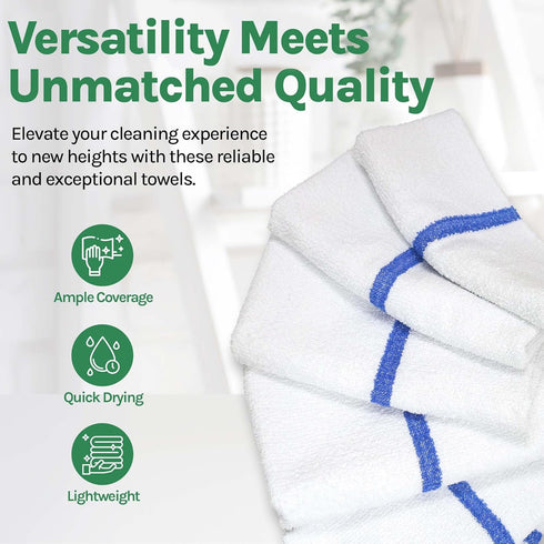 24 Blue Stripe Cleaning Towels, 16x19 Bar Mop Dish Towels, 30oz Commercial Grade Cotton for Home and Restaurant