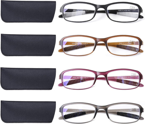DOOViC 4 Pack Blue Light Blocking Computer Reading Glasses, Anti Eyestrain, Flexible Lightweight Readers for Men Women