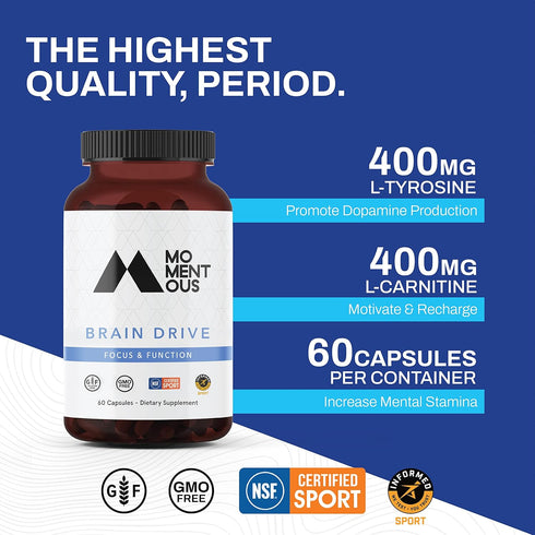 Momentous Brain Drive Nootropic Supplement - Memory and Focus Support, NSF Certified, 30 Servings