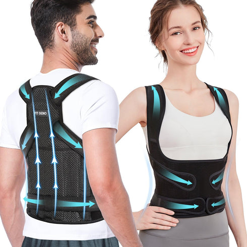 Fit Geno Back Brace Posture Corrector, Adjustable Full Back Support for Women and Men, Pain Relief