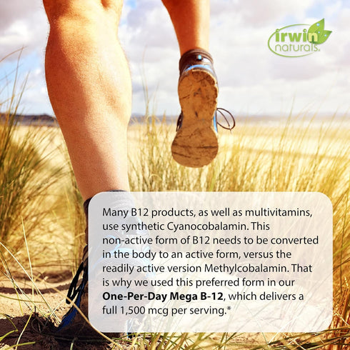 Irwin Naturals One-Per-Day Mega B-12 1,500mcg - Fast Enhanced Absorption with MCT & Asian Ginseng - 60 Softgels