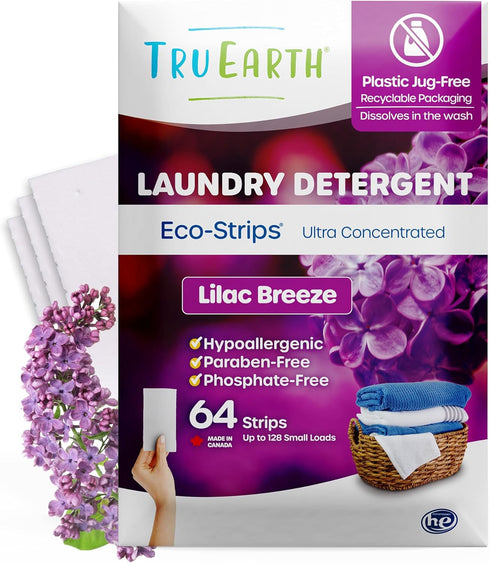Tru Earth Original Eco-Strip Laundry Detergent Sheets - 64 Sheets (Up to 128 Loads) - Paraben-Free, Lilac Breeze