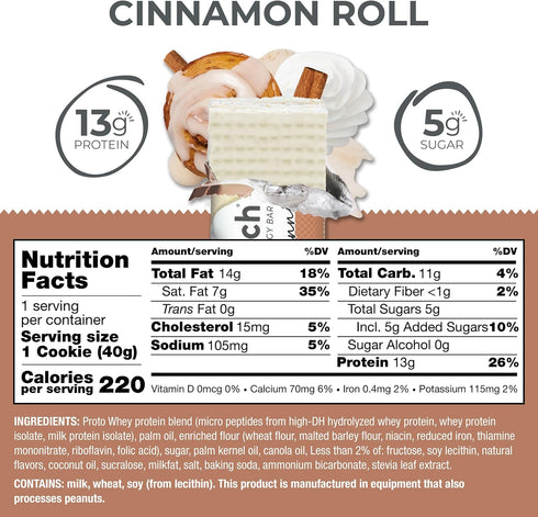 Power Crunch Protein Wafer Bars, High Protein Snacks, Cinnamon Roll, 1.4 Ounce (12 Count)