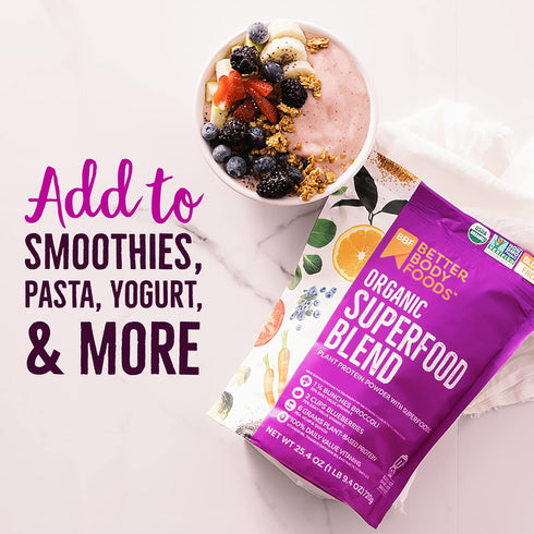 BetterBody Foods Organic Superfood Powder with Protein, Vitamins C, E, and B12, 12.7 oz.