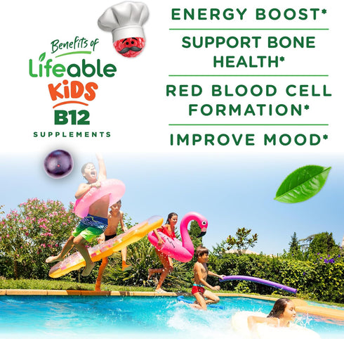 Lifeable Vitamin B12 for Kids, 1000 mcg Gummies, Gluten Free, Vegan B12 Vitamins for Energy, Mood, Nervous System