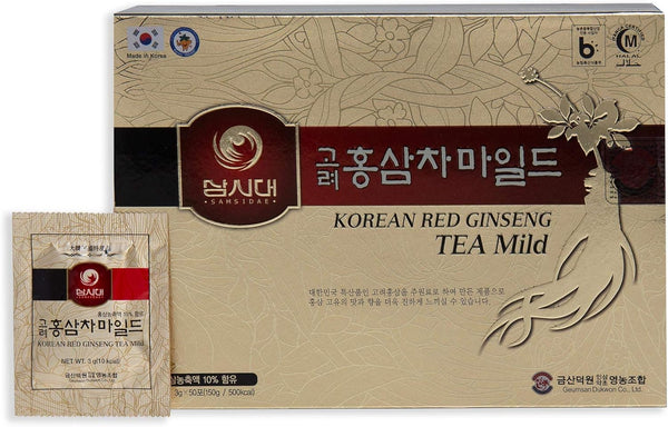 SAMSIDAE Korean Panax Red Ginseng Tea - Box of 50 Bags, Improves Blood Circulation & Energy