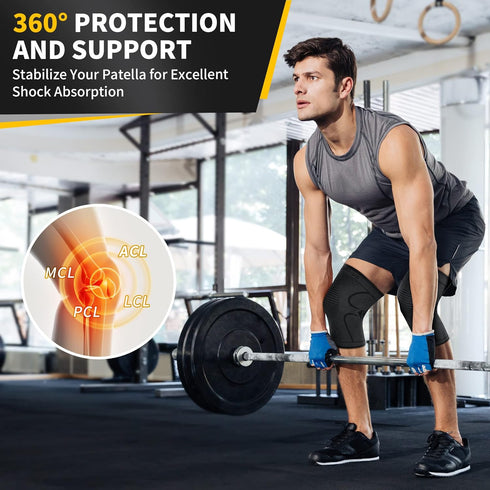 CAMBIVO 2 Pack Knee Braces for Pain Relief, Compression Sleeve for Men and Women, Black Small Support