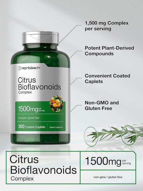 Horbaach Citrus Bioflavonoids Supplement, 1500mg, 300 Caplets, Vegetarian, Non-GMO, Gluten Free Formula, Value Size