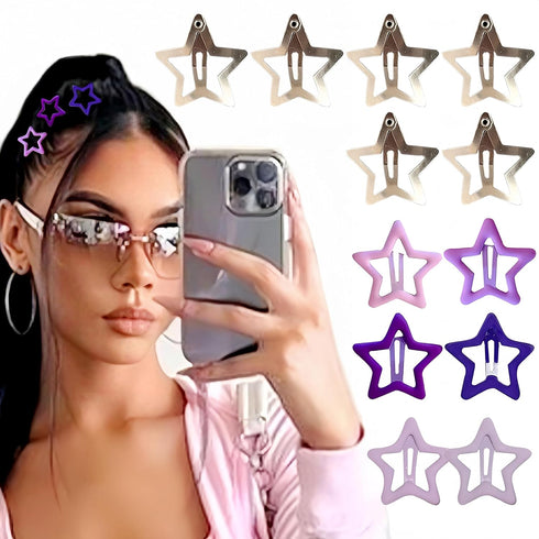 Purple Star Kawaii Y2K Emo Disco Hair Clips, Hair Accessories for Women