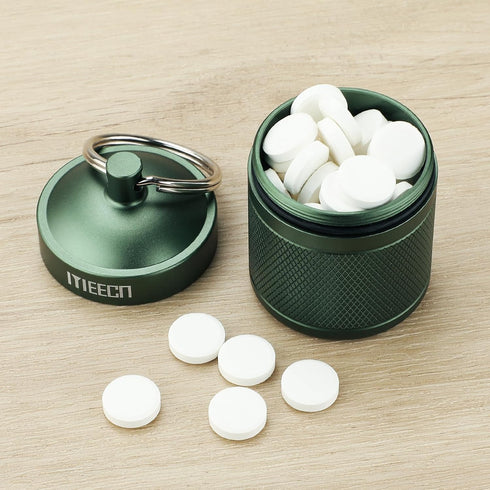 Keychain Pill Holder, Aluminum Waterproof Pill Container, Organizer for Outdoor Travel Camping, Size: 1.6 x 1.6 x 2 in
