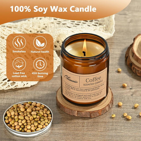 obisesio 2 Pack Set(Coffee Candles for Home Scented, Scented Candles for Stress Relief & Self-Care, Aromatherapy Candle